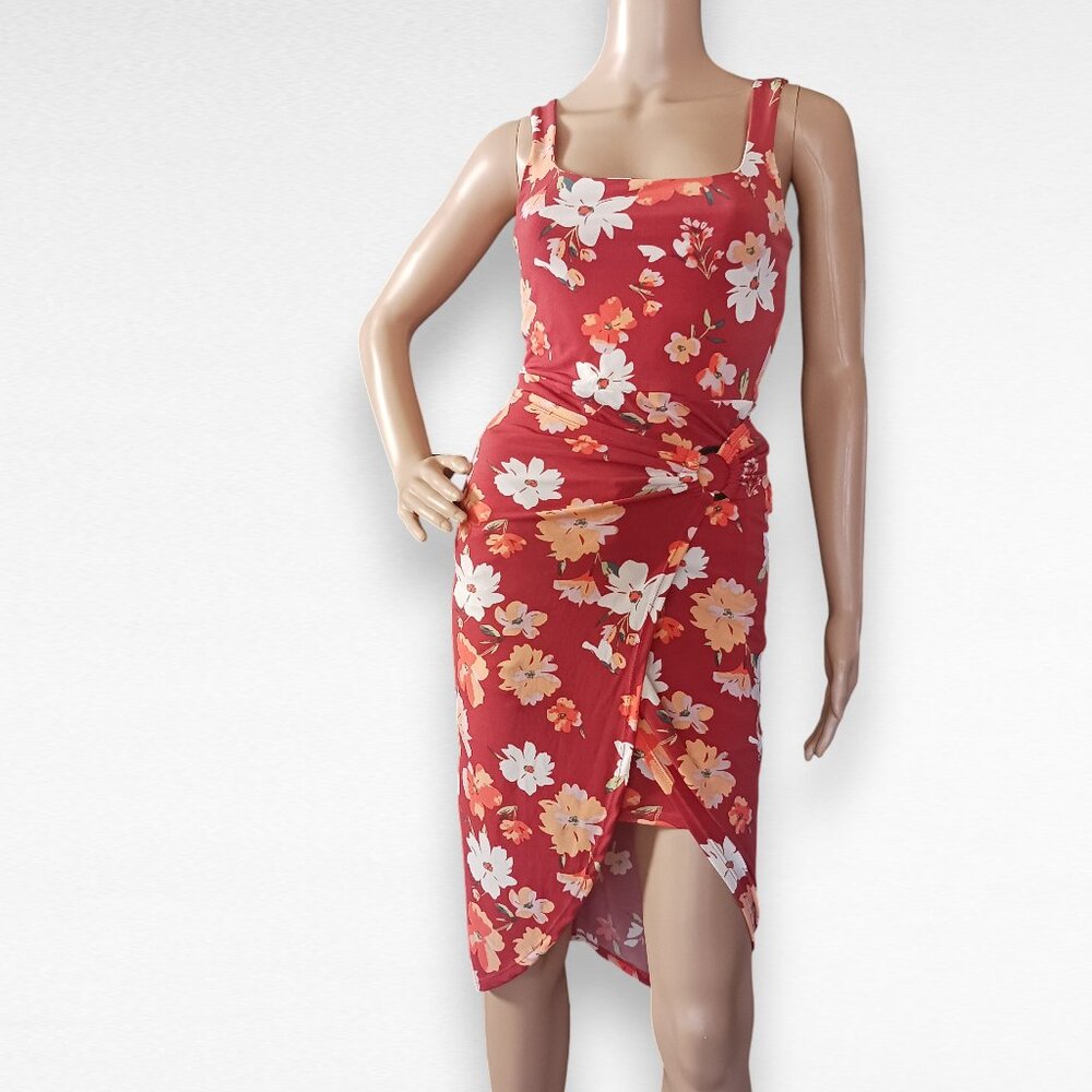 Red-Orange Floral Tank Dress